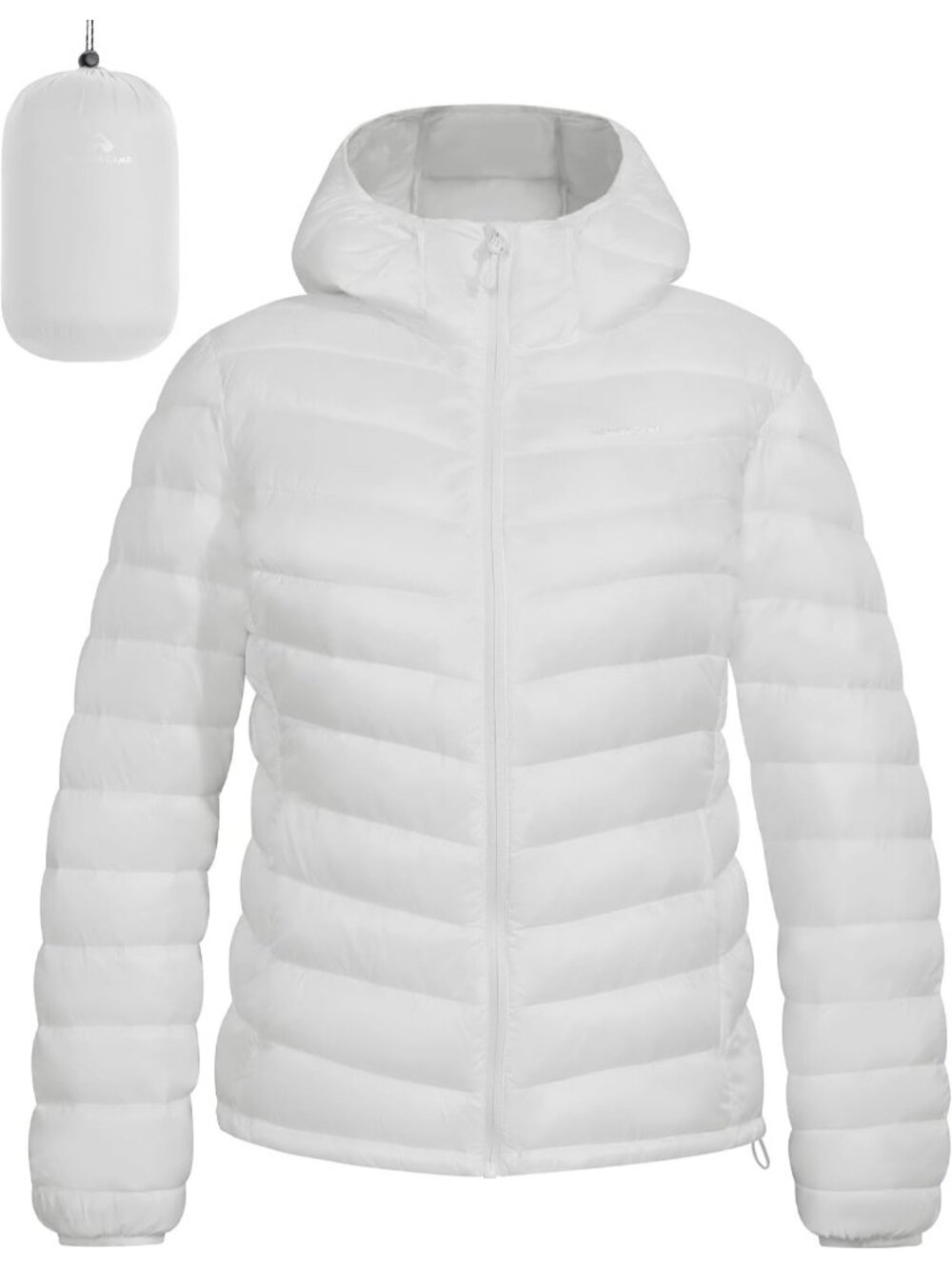 Women's White Packable Puffer Jacket Winter Lightweight Quilted Coat With Hood